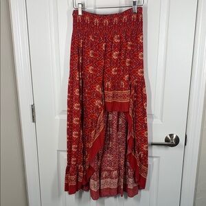 BTFBM High low boho print red skirt size small